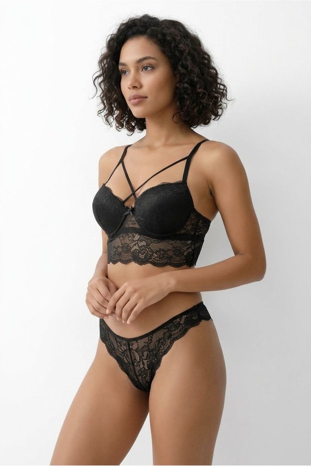 Lace Padded Bra Kilot Set String Bralette Lingerie Set
