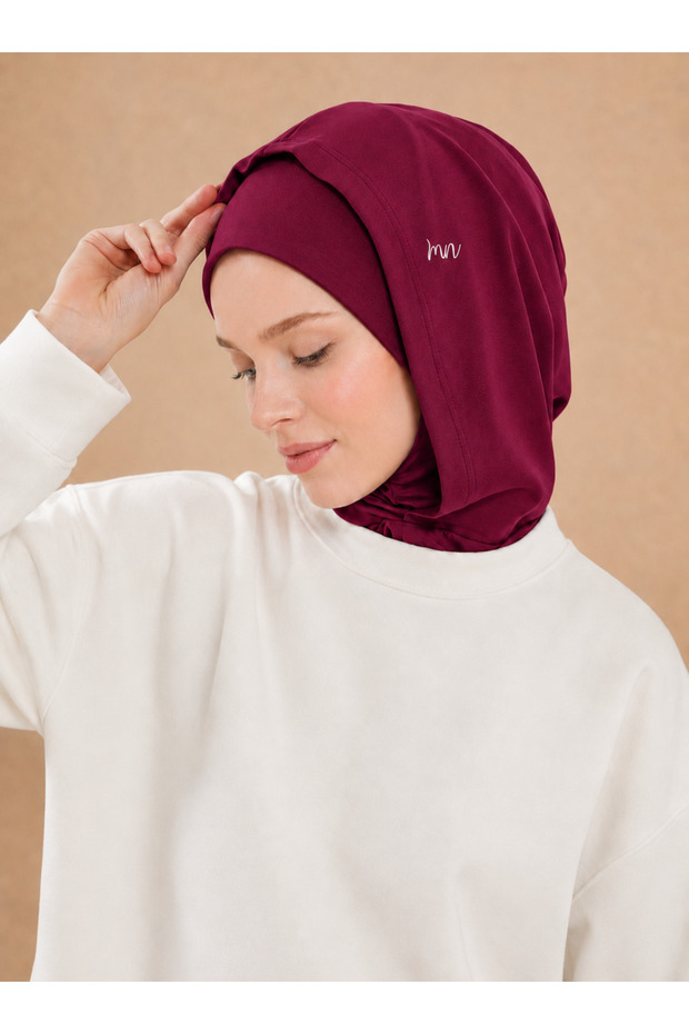 Burgundy Hooded Practical Bonnet Athletic Hijab Sports Hijab Bonnet - Suitable for Daily and Training Use