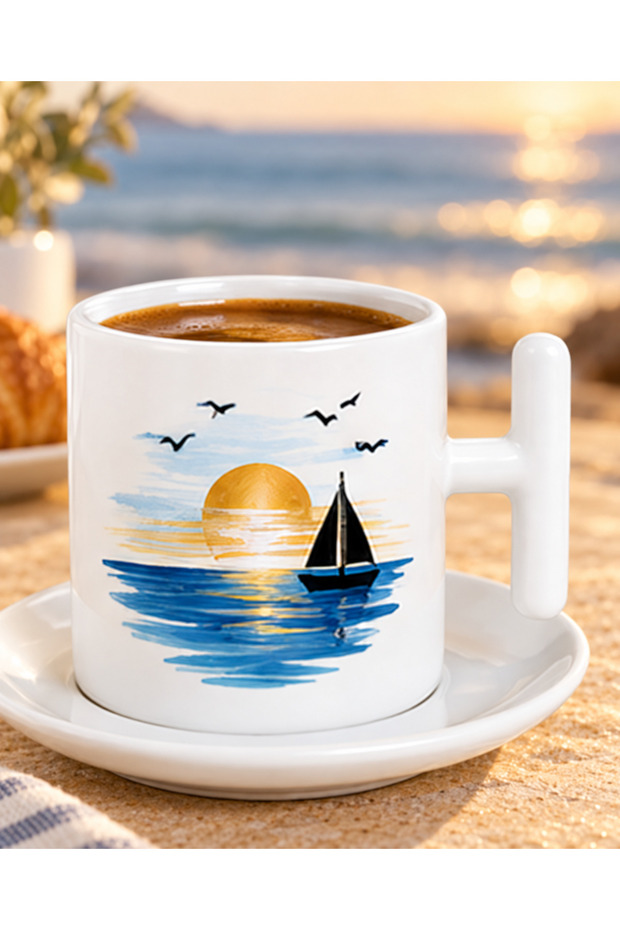 Sunset and Sailboat Sea View Coffee Cup