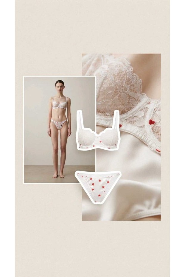 Lace Lingerie Set - Satin Detailed Lace Underwire Bra Set