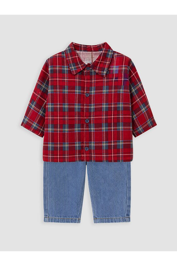 Quality Pieces from Çelebi Store: Checkered Embroidered Baby Boy Gabardine Suit