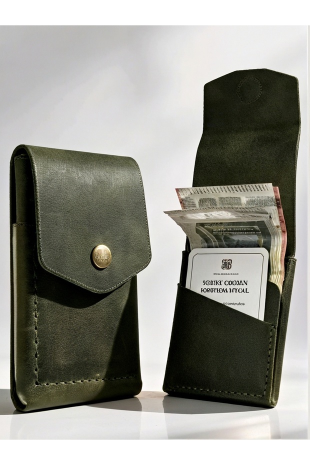 Genuine Leather Long Wallet with Vertical Snap Fasteners and Phone Compartment – Minimalist Design Portfolio