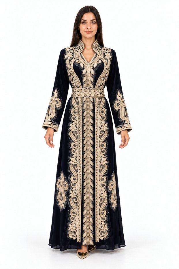 Women's Long Caftan with Embroidery Two Piece Set
