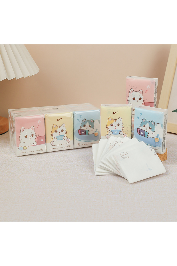 Bag Package 9pcs/pack Fashionable Lucky Cat Handkerchief Paper Student Portable Small Pack Cartoon P