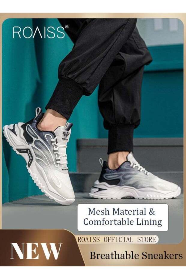 Men Stylish Chunky Sneakers, Lace up Non Slip Platform Shoes, Low Top Sneakers, Casual Comfy Sports