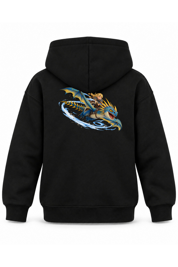 How to Train Your Dragon Blue Winged Path Printed Black Kids Hoodie