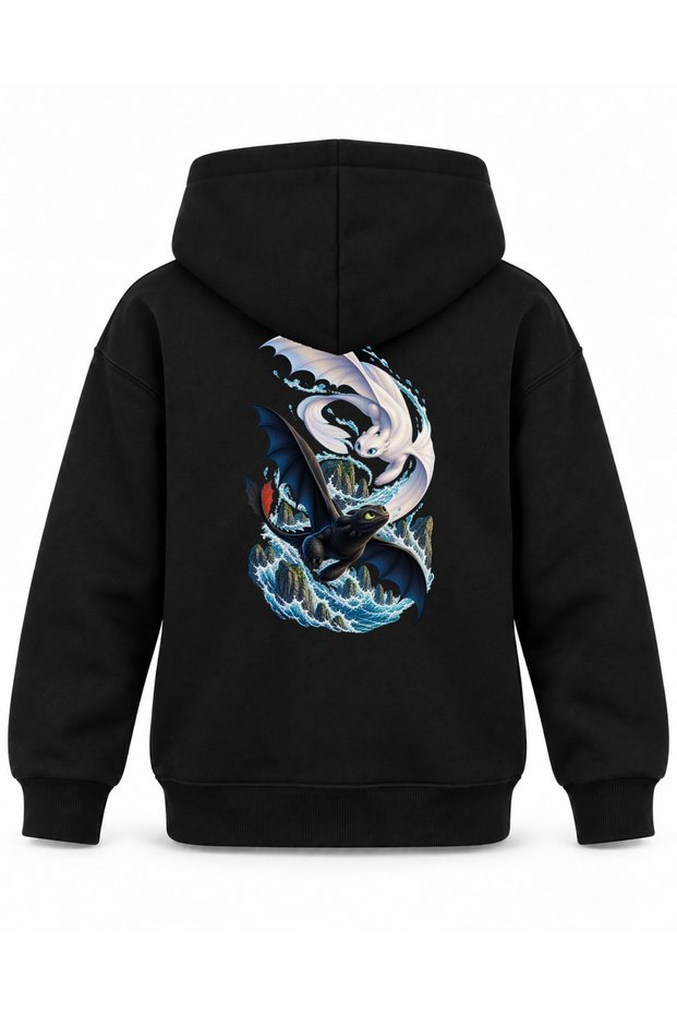 How to Train Your Dragon Pearl and Shadow Printed Black Kids Hoodie