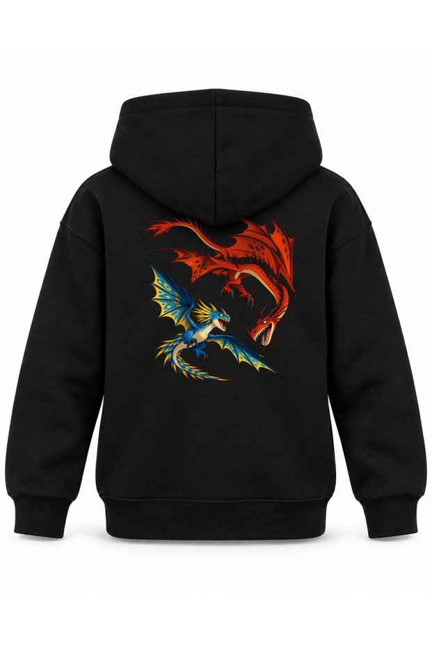 How to Train Your Dragon Blue and Red Transition Printed Black Kids Hoodie