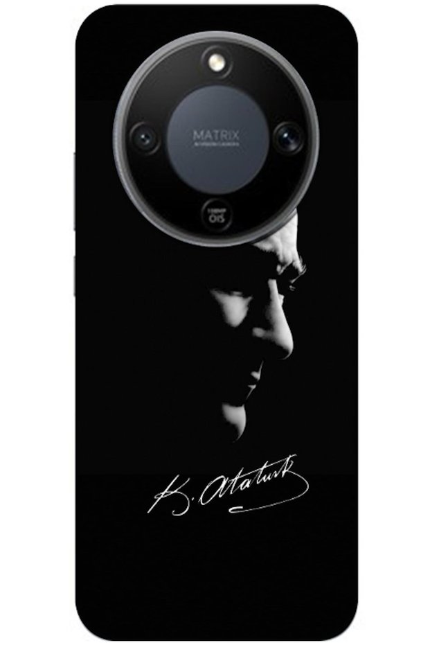 Honor Magic 8 Lite Compatible Case Mustafa Kemal Atatürk Black Silicone Case (Printed)