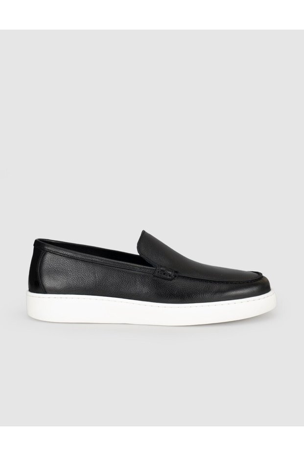 Genuine Leather Black White Sole Men's Loafer Shoes