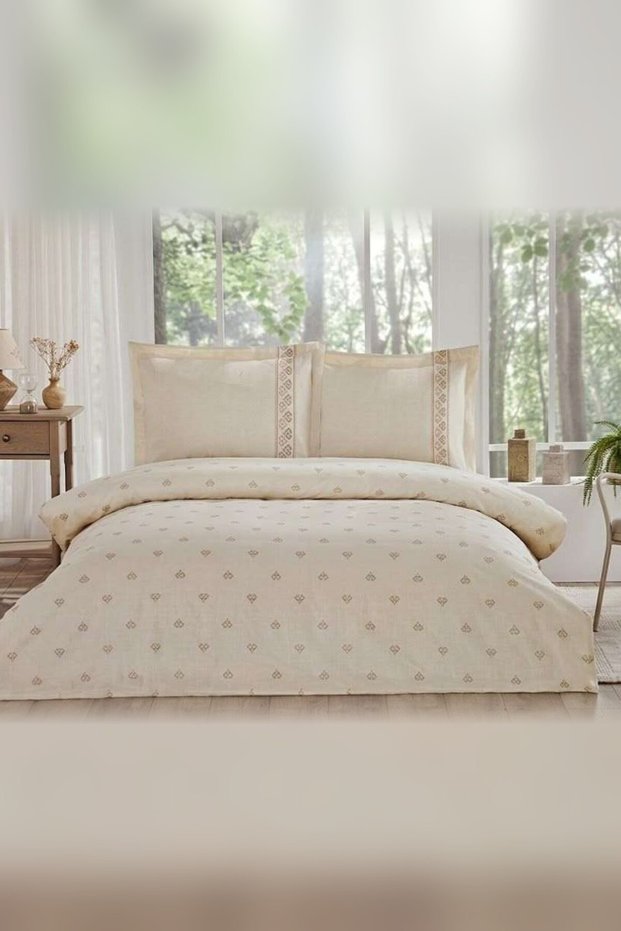Bedding Set with Fitted Sheet Ranforce Single Size Beige Nira