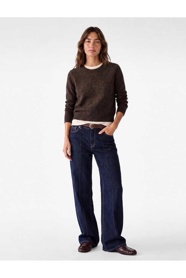 Wool Blend Long Sleeve Crew Neck Knitwear Sweater