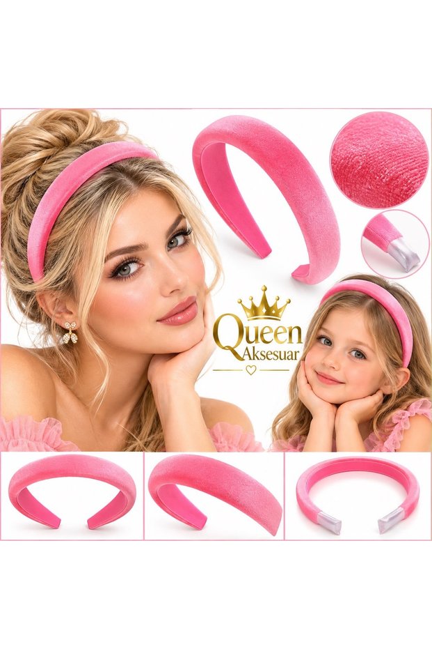 Plain Simple Neon Pink Reflective Velvet Crown Women's Children's Crown 2cm Wide