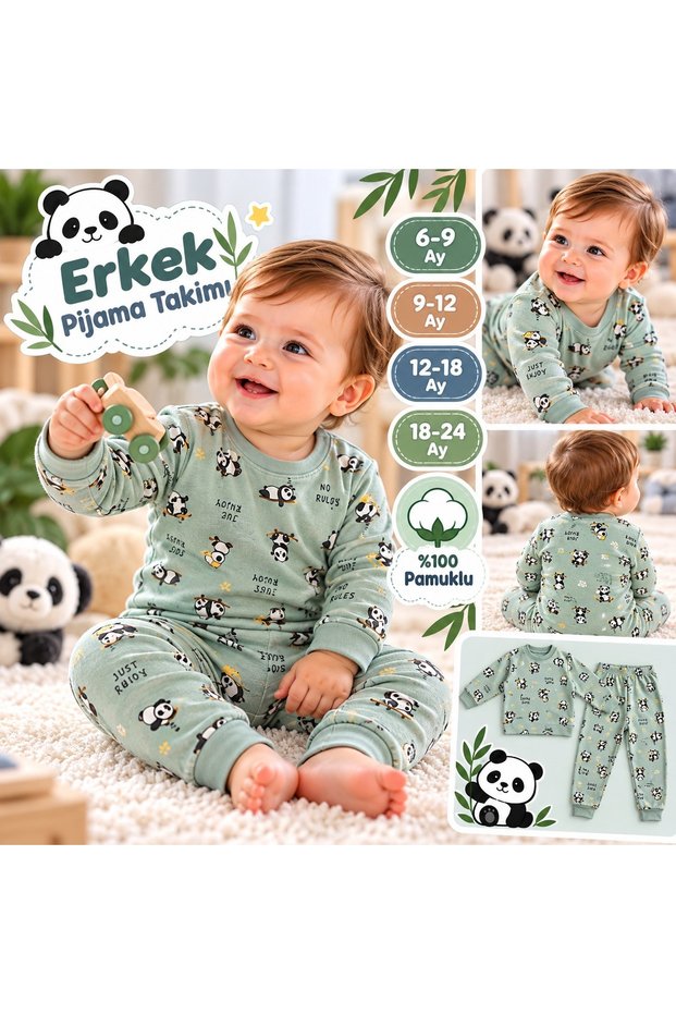 Zero Collar Cotton Printed Boys' Newborn Baby Elastic Waist Long Sleeve Top and Bottom Pajama Set 6-24 Months
