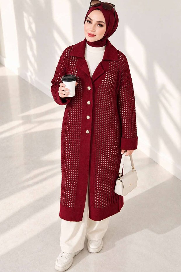 Openwork Long Knitwear Women's Cardigan