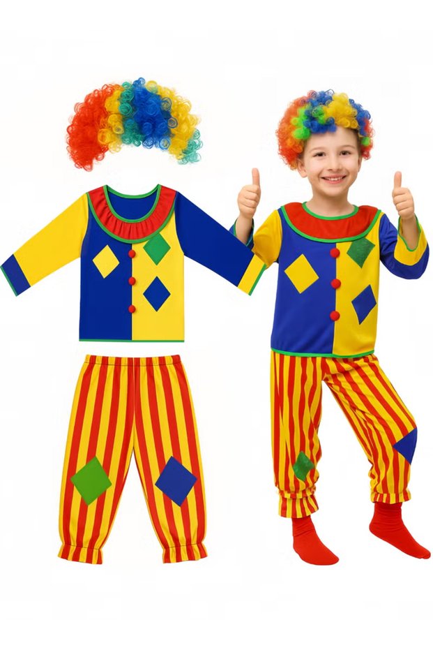 3Pcs Kids Clown Costume Set Circus Costume Boys and Girls Cosplay Costumes Quick Dress Up for Halloween Circus Cosplay Party