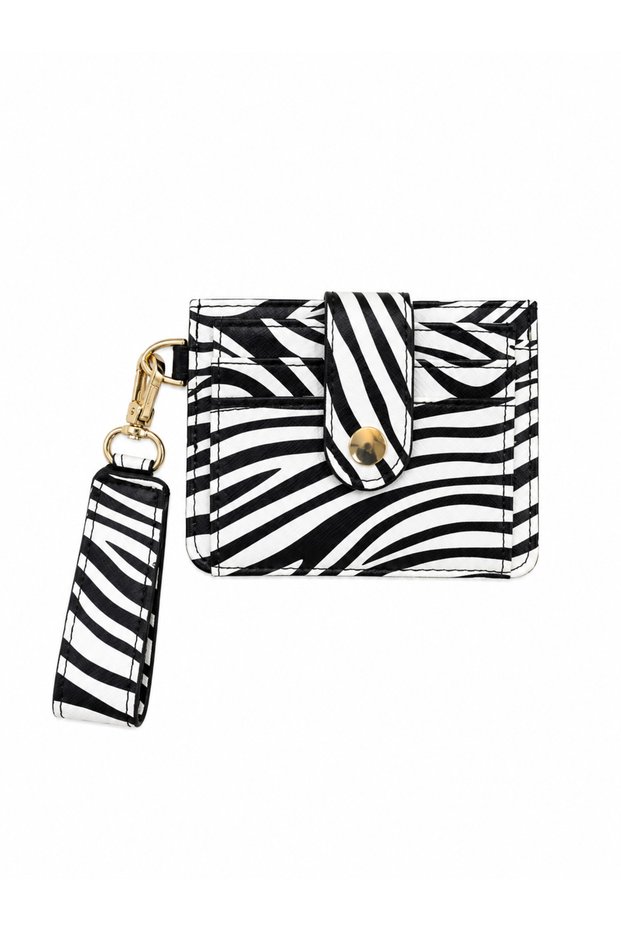 Zebra Patterned Soft Faux Leather Keychain and Card Holder Detailed Wallet-Card Holder (Shipped in Box)