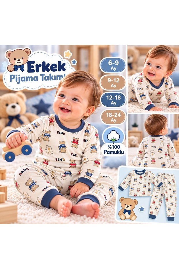 Zero Collar Cotton Printed Boys' Newborn Baby Elastic Waist Long Sleeve Top and Bottom Pajama Set 6-24 Months