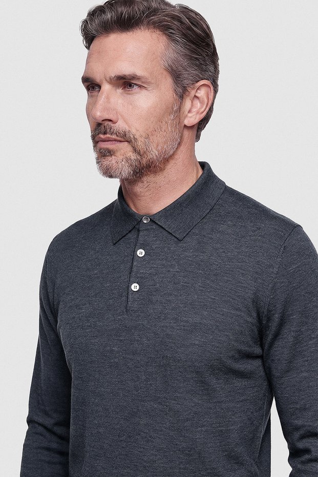 Anthracite Polo Collar Long Sleeve Men's Knitwear