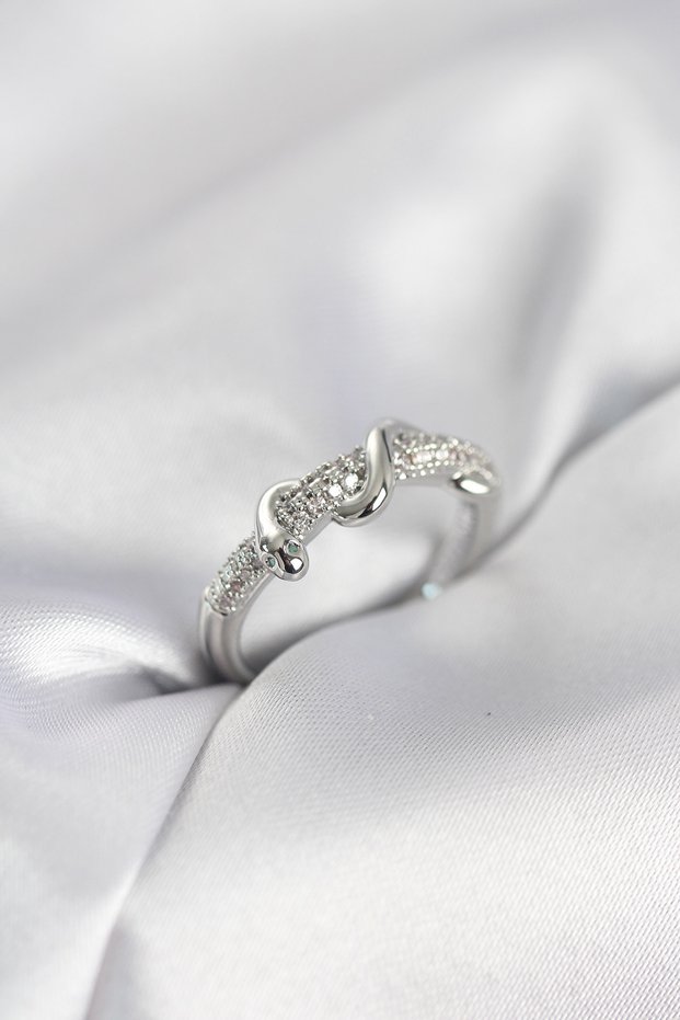 Silver Color Zircon Stone Spiral Snake Model Women's Ring