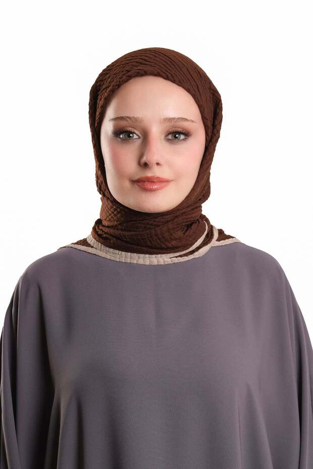 Tile Muslin Scarf with Ribbed Edges, Breathable Cotton Textured Crinkle 202214_05