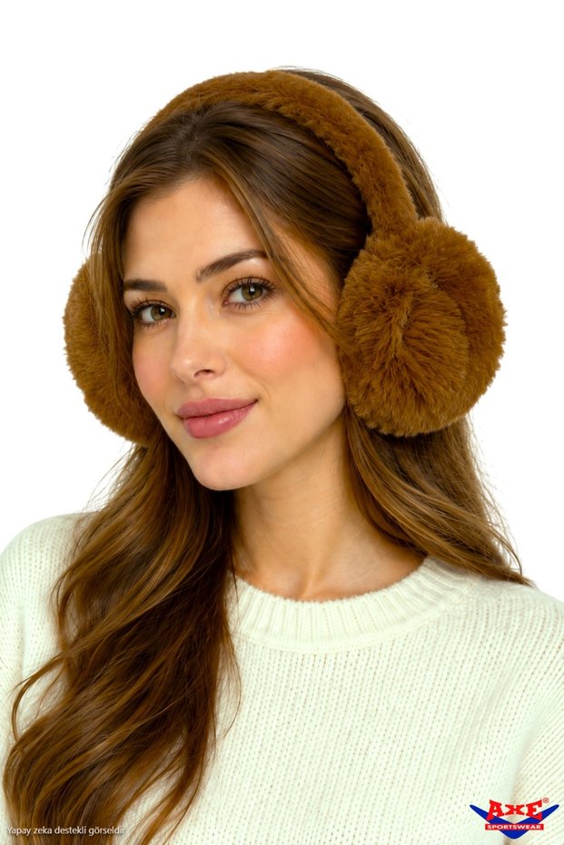 Winter Tan Color Soft Textured Foldable Folding Plush Ear Warmer Large Soft Earmuff
