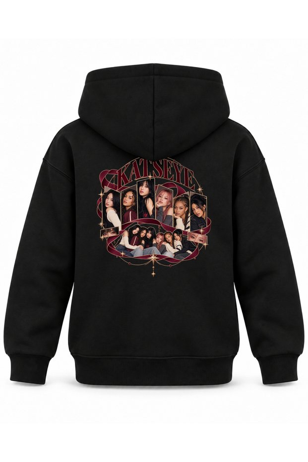 Katseye Satin Album Portrait Printed Children's Hooded Sweatshirt