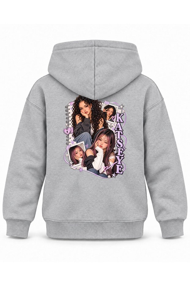 Katseye Zippered Daily Character Printed Children's Hooded Sweatshirt