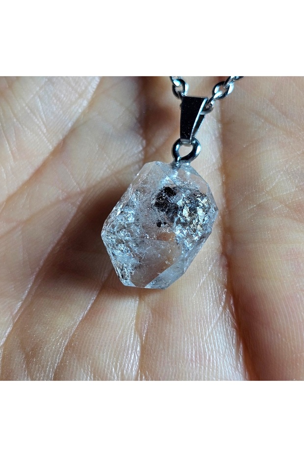 Herkimer Diamond - Herkimer Quartz Crystal Natural Stone Necklace -7- Stainless Steel Chain (Only Hand Made)