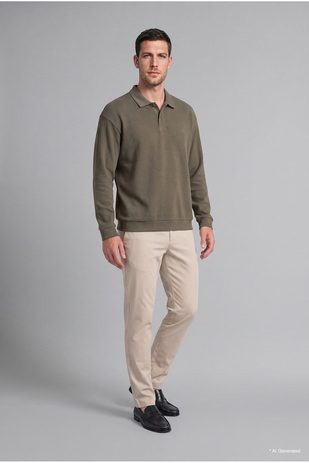Regular Fit Polo Collar Corduroy Sweatshirt I2055Ax26Wn