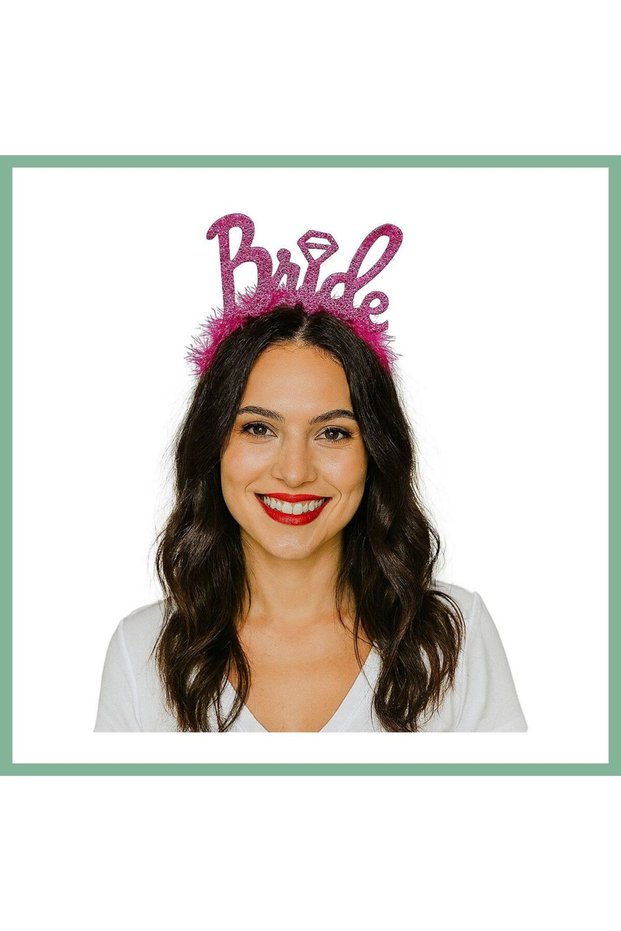 Fuchsia Color Bachelorette Italic Lettering Bride Crown with Wedding Rings Bsk2026