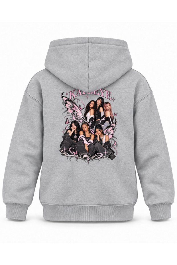 Katseye Butterfly Wings Graphic Printed Children's Hooded Sweatshirt