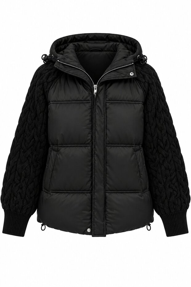 Black Hair Knitted Sleeve Coat - 5003