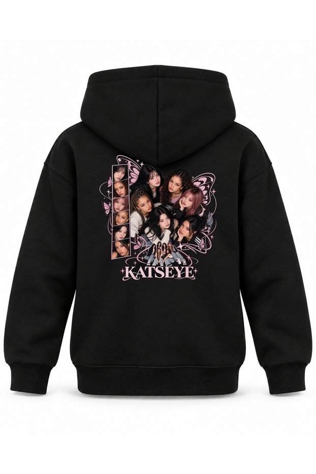 Katseye Butterfly Wings Portrait Printed Children's Hooded Sweatshirt
