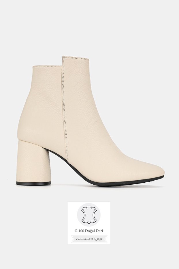Women's Beige Genuine Leather Ankle Boots with Thick Heels, Size 36-41