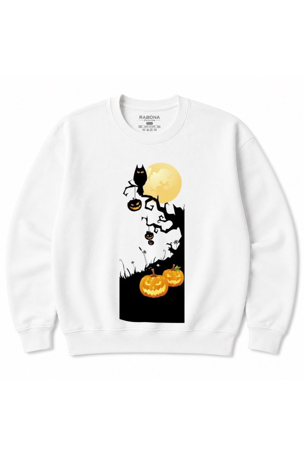 Halloween Midnight Owl – Full Moon, Spooky Tree & Pumpkin Graphic Sweatshirt