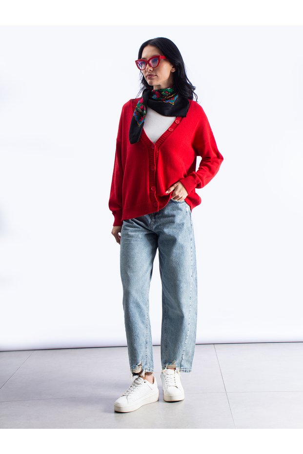 Relaxed Fit Frayed Detail Jean Trousers