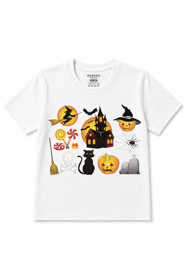 Halloween Spooky Icons – Cute Witch, Haunted House & Pumpkin Kids Graphic T-Shirt