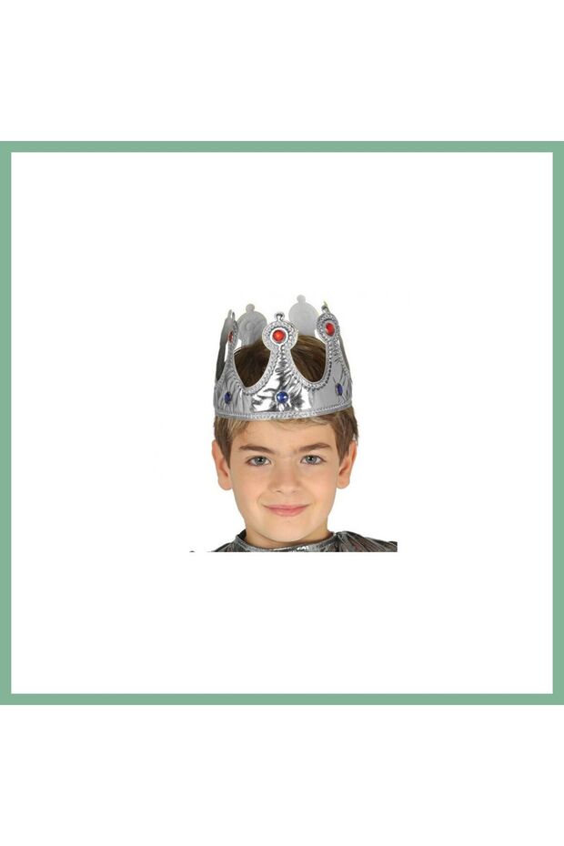 Children's King Crown Made of Silver Color Fabric Material 57 cm Bsk2026