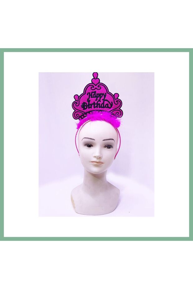 Happy Birthday Neon Fuchsia Color Birthday Crown 24X15 cm Bsk2026