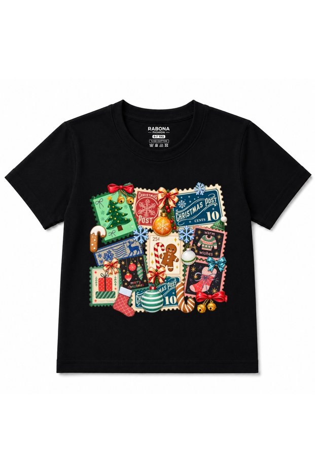 Christmas Postcard Magic - Vintage Holiday Stamps Kids Graphic T-Shirt
