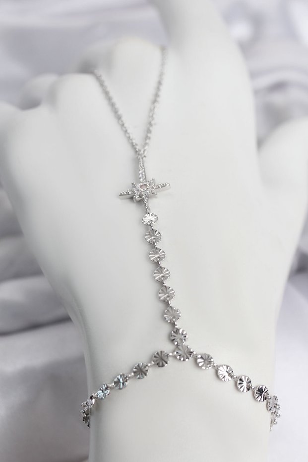 Silver Color Brass Pole Star Zircon Stone Shahmeran