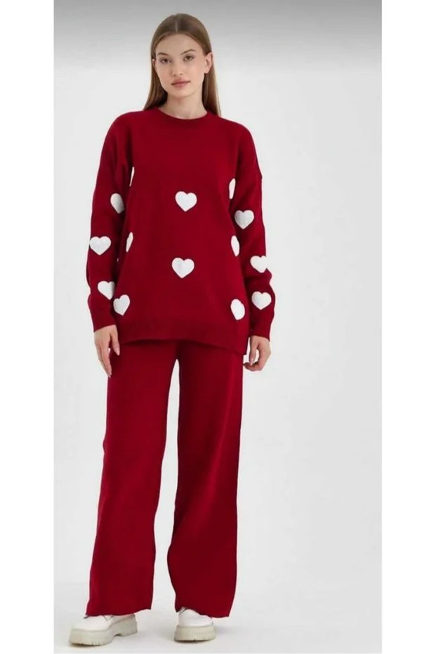 Heart Sweater Pants Two-Piece Knit Set