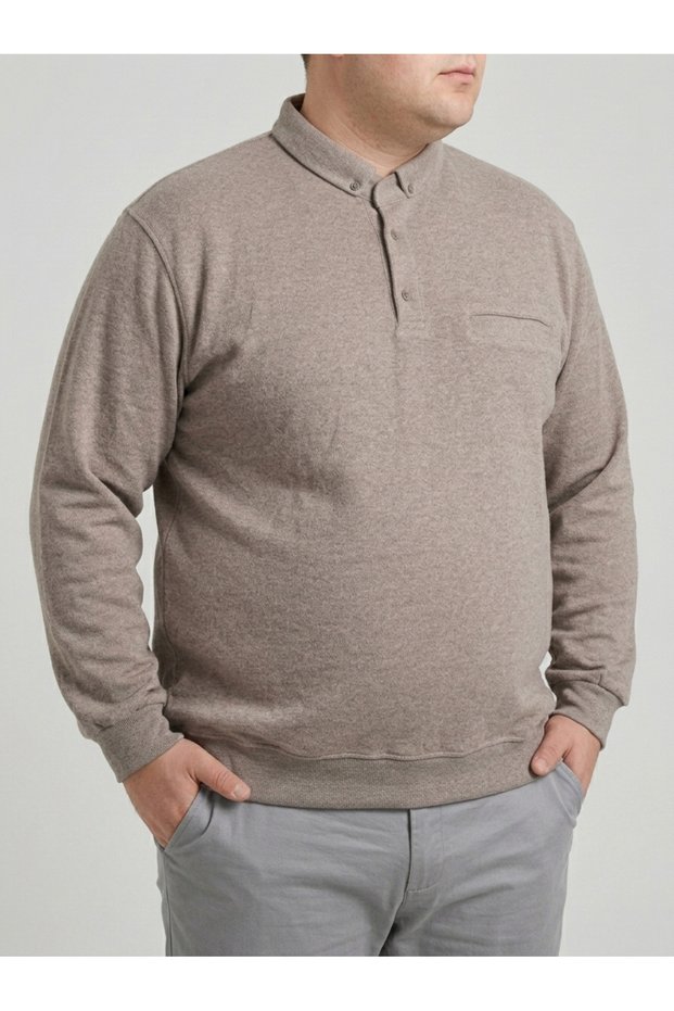 Men's Sweatshirt Polo Neck Buttoned Thessaloniki Woven Oversized Plus Size