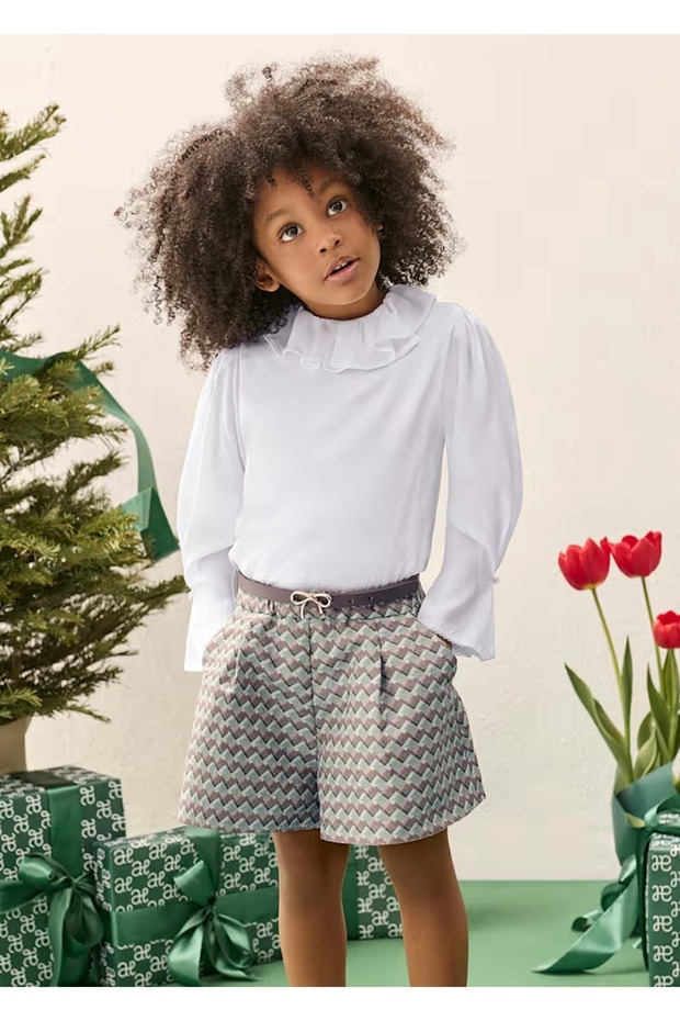 Girl's Shorts Set White-Green