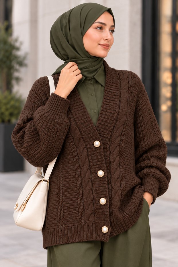 Hair Knitted Buttoned Knitwear Cardigan Brown
