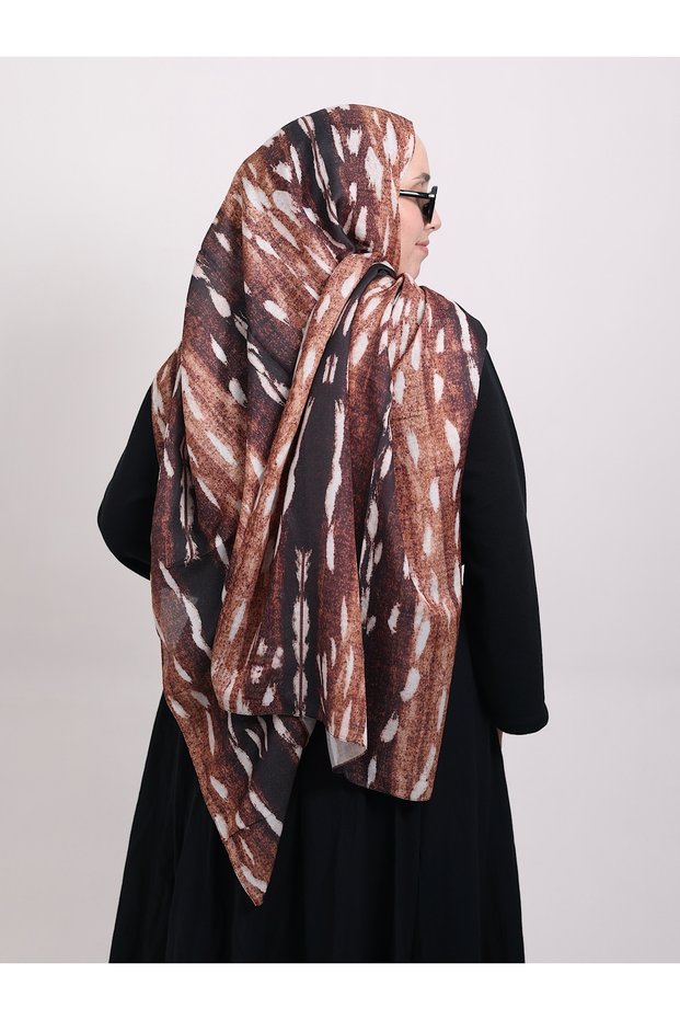 Alageyik Esintisi Pattern Bambi Shawl - Camel & Black