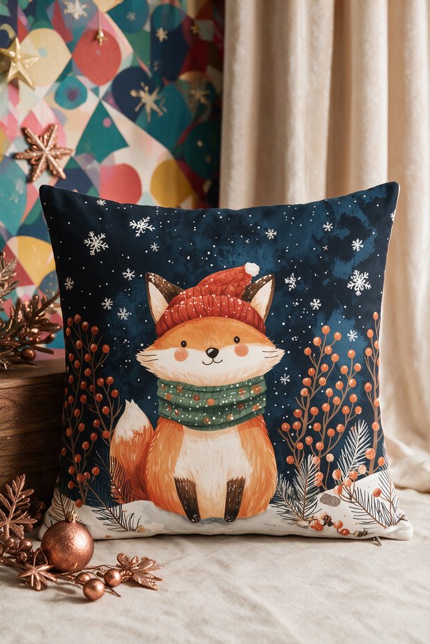 New Year Themed Throw Pillow Cover 43X43 cm Digital Printed Decorative New Year Pillow Cover Gift