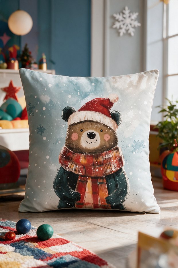 New Year Themed Throw Pillow Cover 43X43 cm Digital Printed Decorative New Year Pillow Cover Gift
