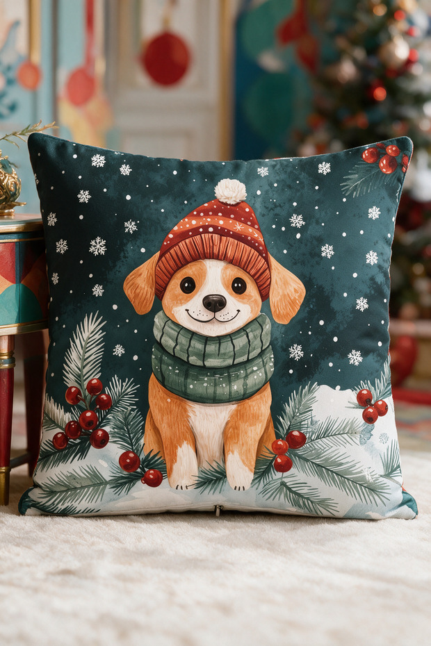New Year Themed Throw Pillow Cover 43X43 cm Digital Printed Decorative New Year Pillow Cover Gift